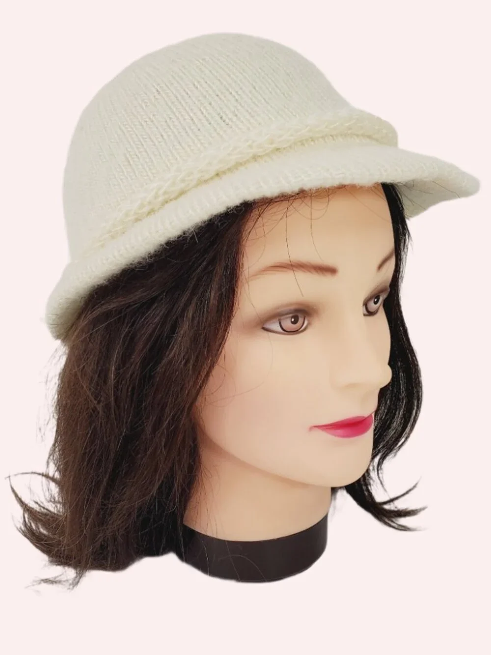 Vintage Hansen Knit Cloche Bucket Hat Cream Ivory Braided Trim Lined USA Made